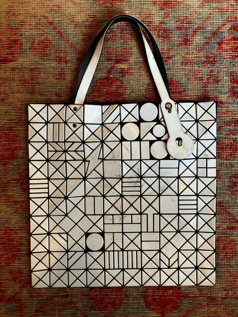 Issey Miyake RARE BAOBAO White and Black Geometric Panel Tote